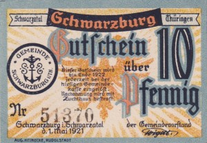 Schwarzburg 10 Pf  G-S57.1a 1.5.1921 aUNC