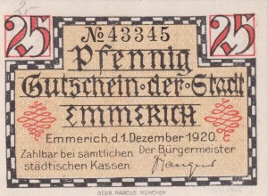 Emmerich 25 Pf G-E18.5 1.12.1920  aUNC