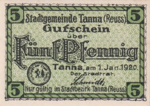 Tanna 5 Pf G-T3.5a 1.1.1920  aUNC