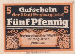 Freyburg 5 Pf G-F25.1 15.5.1920 AU/UNC