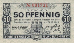 Bergisch Gladbach 50 Pf G-B25.1c 1.7.1917-31.12.1919 aUNC
