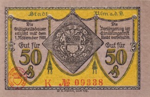 Ulm 50 Pf G-U6.2b 22.10.1918-1.11.1920  aUNC