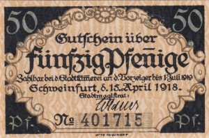 Schweinfurt 50 Pf G-S62.2 15.4.1918-1.7.1919 UNC
