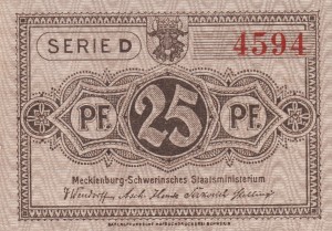 Mecklenburg-Schwerin 25 Pf G-M21.2a 1.5.1922 aUNC