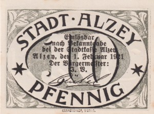 Alzey 10 Pf G-A13.2 1.2.1921 UNC 