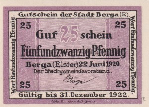 Berga 25 Pf G-B24.1b 22.6.1920-31.12.1922 aUNC 
