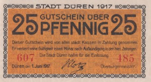 Duren 25 Pf G-D34 1.6.1917 UNC 