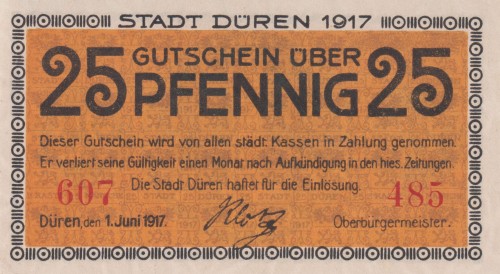 Duren 25 Pf G-D34 1.6.1917 UNC  A.jpg
