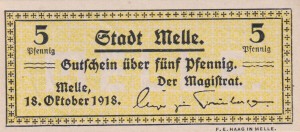 Melle 5 Pf  G-M27.3 18.10.1918 aUNC