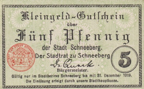 Schneeberg i. Erzg. 5 Pf G-S40.4a 31.12.1919  aUNC A.jpg