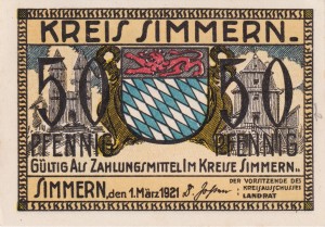 Simmern 50 Pf G-S77.3b 1.3.1921 aUNC