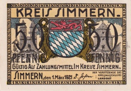 Simmern 50 Pf G-S77.3b 1.3.1921 aUNC A.jpg