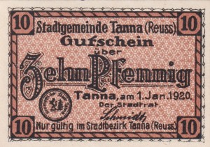 Tanna 10 Pf G-T3 1.1.1920 UNC