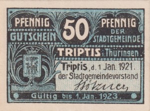 Triptis 50 Pf G-T28.3d 1.1.1921-1.1.1923 UNC
