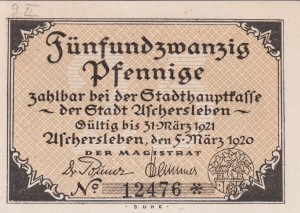 Aschersleben 25 Pf G-A29.7 5.3.1920-31.3.1921 UNC