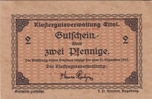 Klosterguts Ettal 2 Pf 31.12.1917 UNC