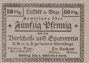Lutter Barenberge 50 Pf 1.5.1917-1.10.1919 UNC