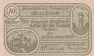 Austria Weistrach 10 Heller 30.12.1920 aUNC