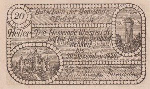 Austria Weistrach 20 Heller 30.12.1920 aUNC