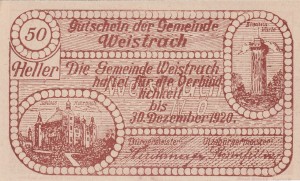 Austria Weistrach 50 Heller 30.12.1920 aUNC