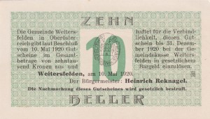 Austria Weitersfelden 10 Heller 10.5.1920-31.12.1920 AU/UNC