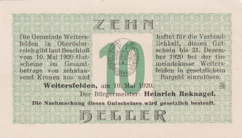 Weitersfelden 10 Heller 10.5.1920-31.12.1920 AUUNC A.jpg