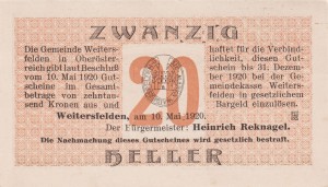 Austria Weitersfelden 20 Heller 10.5.1920-31.12.1920 AU/UNC