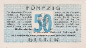 Austria Weitersfelden 50 Heller 10.5.1920-31.12.1920 AU/UNC