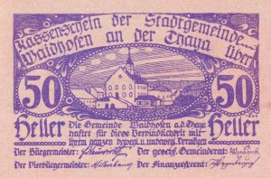 Austria Kassenschein Waidhofen 50 Heller 1.6.1920-31.12.1920 AU/UNC