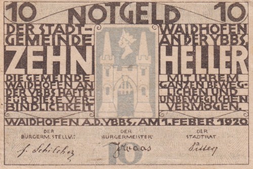 Waidhofen a.d. Ybbs 10 Heller 1.2.1920-31.12.1920 VF A.jpg