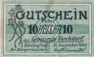 Austria Vorchdorf 10 Heller 31.12.1920 XF