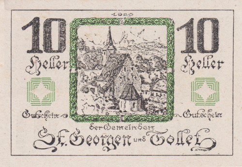 St. Georgen und Tollet 10 Heller 1920-30.6.1921 AUUNC A.jpg