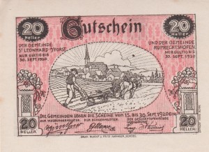 Austria St. Leonhard a. Forst 20 Heller 30.9.1920 AU/UNC