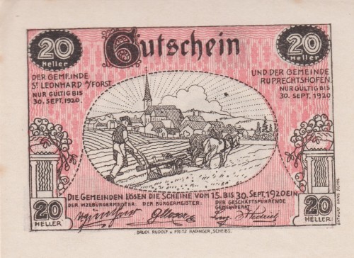 St. Leonhard am Forst 20 Heller 30.9.1920 AU UNC A.jpg