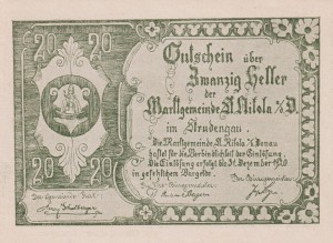 Austria St. Nikola a.d. Donau im Strudengau 20 Heller 31.12.1920 aUNC