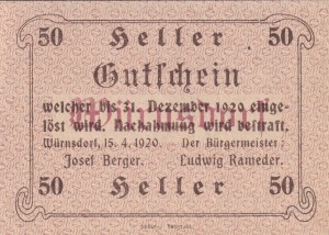 Austria Würnsdorf 50 Heller 15.4.1920-31.12.1920 aUNC