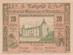 Austria Wolfpassing bei Steinarkirchen 20 Heller 31.10.1920 aUNC