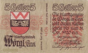 Austria Wörgl Tirol 5 Heller 31.12.1920 aUNC