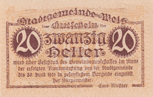 Wels 20 Heller 30.6.1920 UNC brąz A.jpg