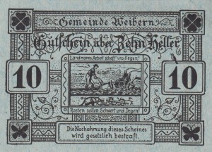 Austria Weibern 10 Heller 3.5.1920 AU/UNC