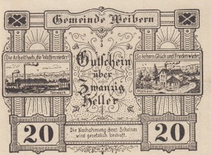 Austria Weibern 20 Heller 3.5.1920 aUNC