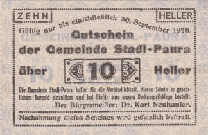 Austria Stadl - Paura 10 Heller 5.3.1920-30.9.1920 aUNC