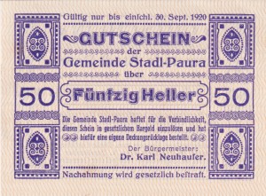 Austria Stadl - Paura 50 Heller 5.3.1920-30.9.1920 aUNC