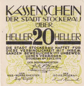 Austria Stockerau 20 Heller 3.12.1919-15.8.1920 AU/UNC