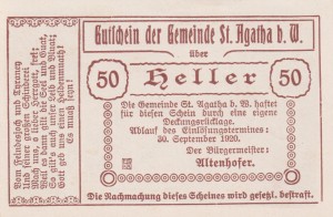 Austria St. Agatha 50 Heller 30.9.1920 aUNC