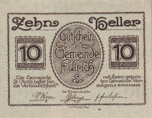 Austria St. Ulrich 10 Heller 31.12.1920 AU/UNC