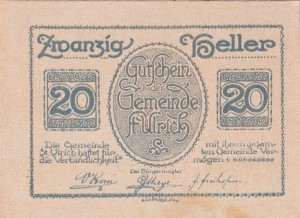 Austria St. Ulrich 20 Heller 31.12.1920 aUNC