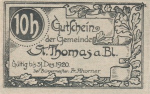 Austria St. Thomas a. Bl. 10 Heller 31.12.1920 AU/UNC