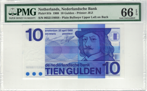 Holandia 10 Gulden P-91b 1968 Stan PMG 66