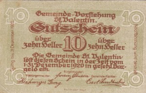 Austria St. Valentin 10 Heller 31.12.1920 AU/UNC